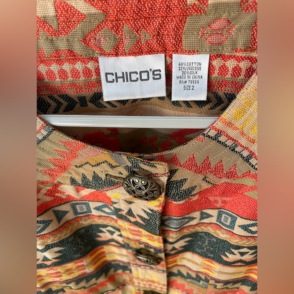 Chico’s southwest style blazer large metal statement buttons size 2 (size 12) - Picture 2 of 8